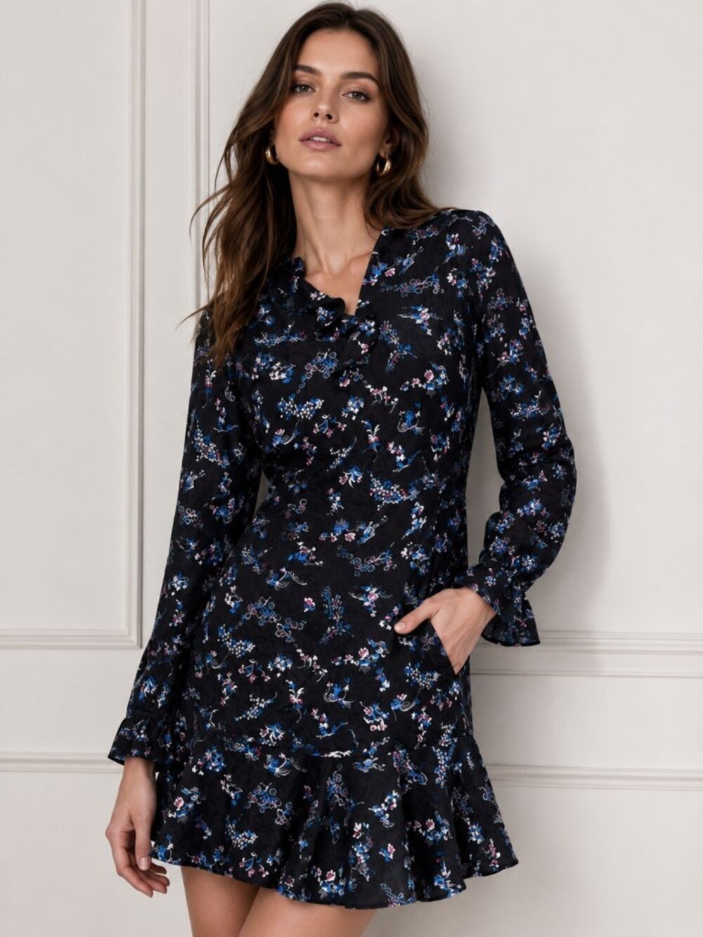 Veronica Beard Silk Floral Mini Dress Size S | Ruffle Hem | Quiet Luxury | 0637